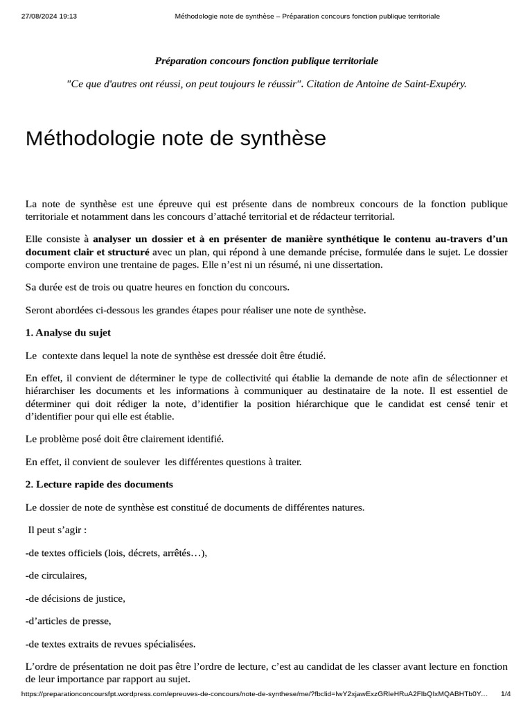 Méthodologie de la note de synthèse | PDF