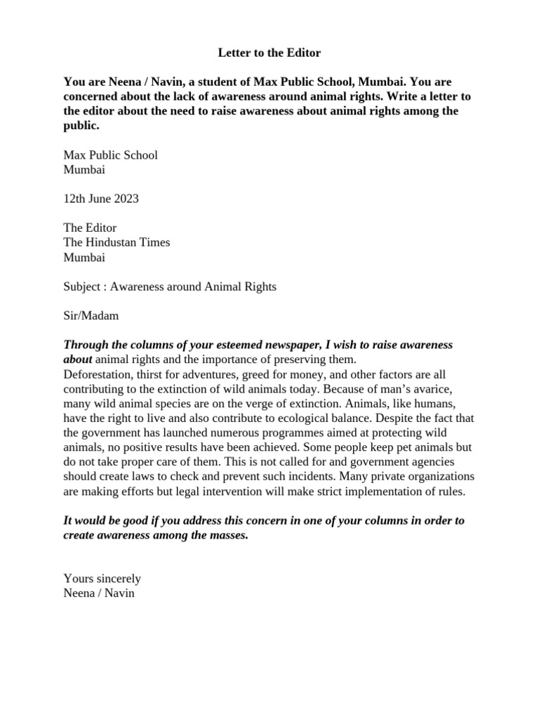 Awareness Letters on Animal Rights and Hygiene | PDF