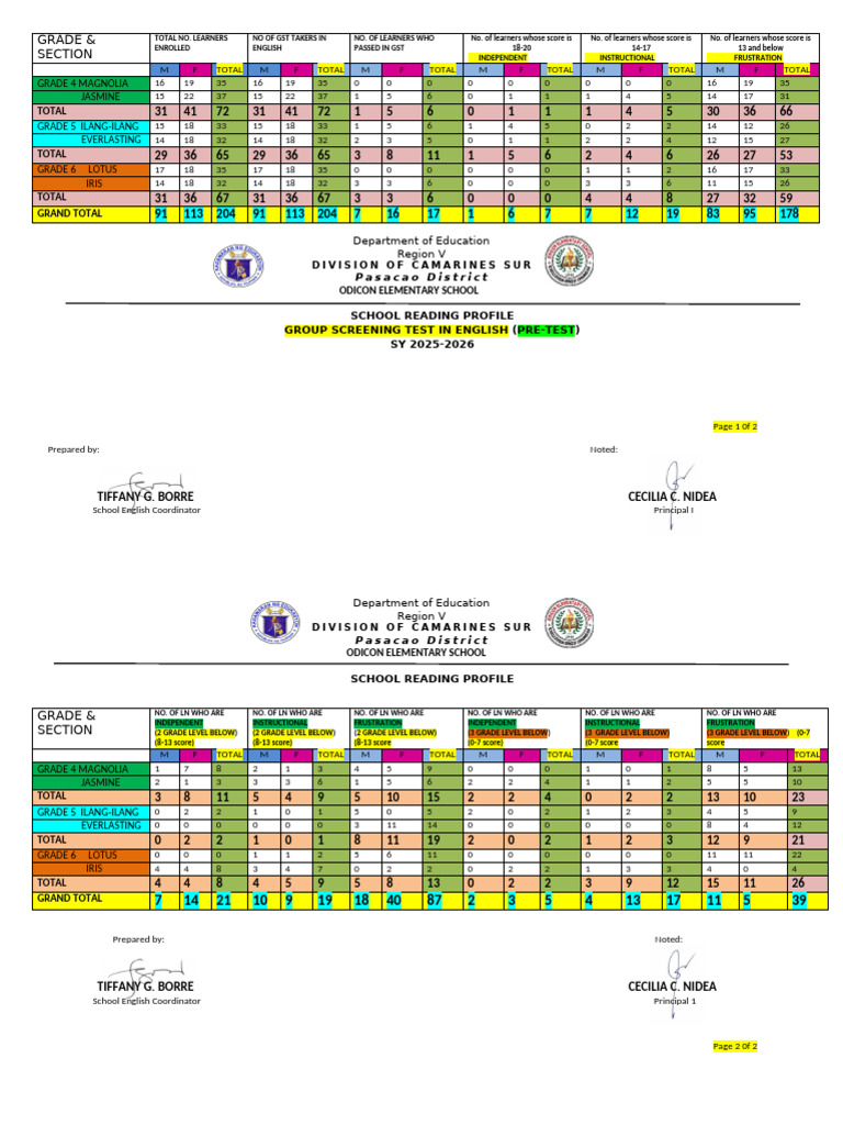 School Reading Profile SY 2025-2026 | PDF | Philippines | Public ...