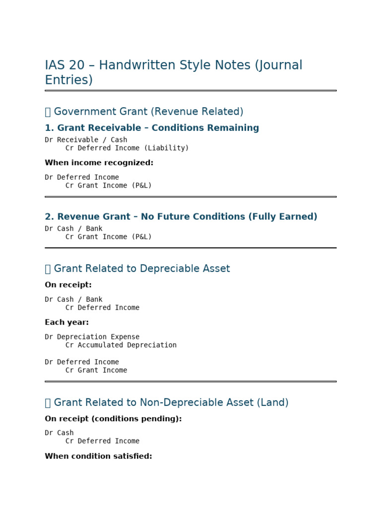 IAS 20 Journal Entries for Grants | PDF