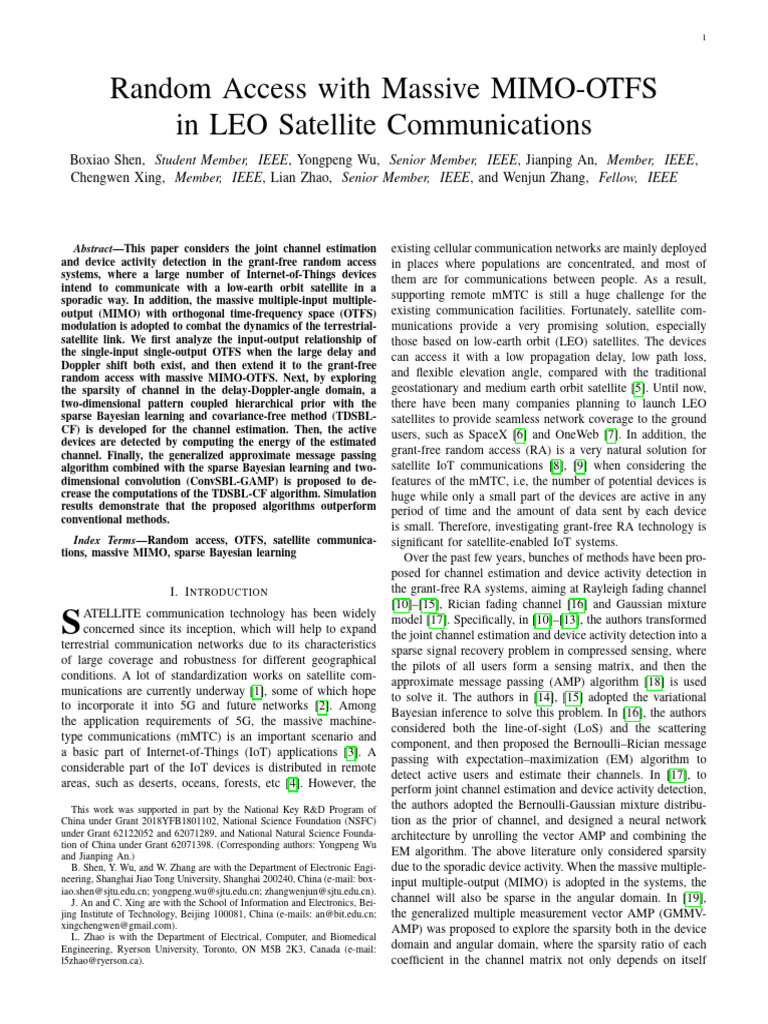 Random Access With Massive MIMO-OTFS in LEO Satellite Communications ...