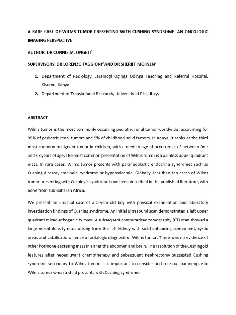 Wilms Tumor with Cushing Syndrome Case Study | PDF | Clinical Medicine ...