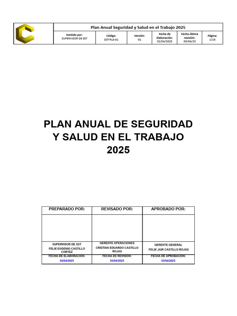 Plan Anual SST 2025: Seguridad Laboral | PDF | Seguridad y salud ...