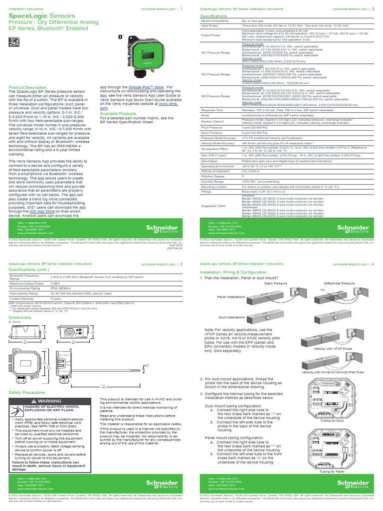 SpaceLogic EP Series Sensor Guide | PDF | Bluetooth | Pascal (Unit)