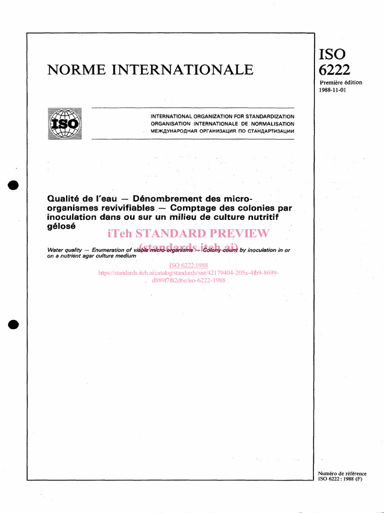 ISO 6222: Dénombrement des micro-organismes | PDF | Organisation ...