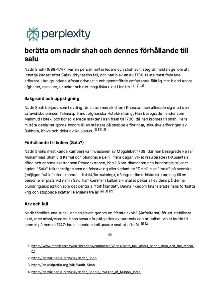 Berätta Om Nadir Shah Och Dennes Förhållande Till | PDF