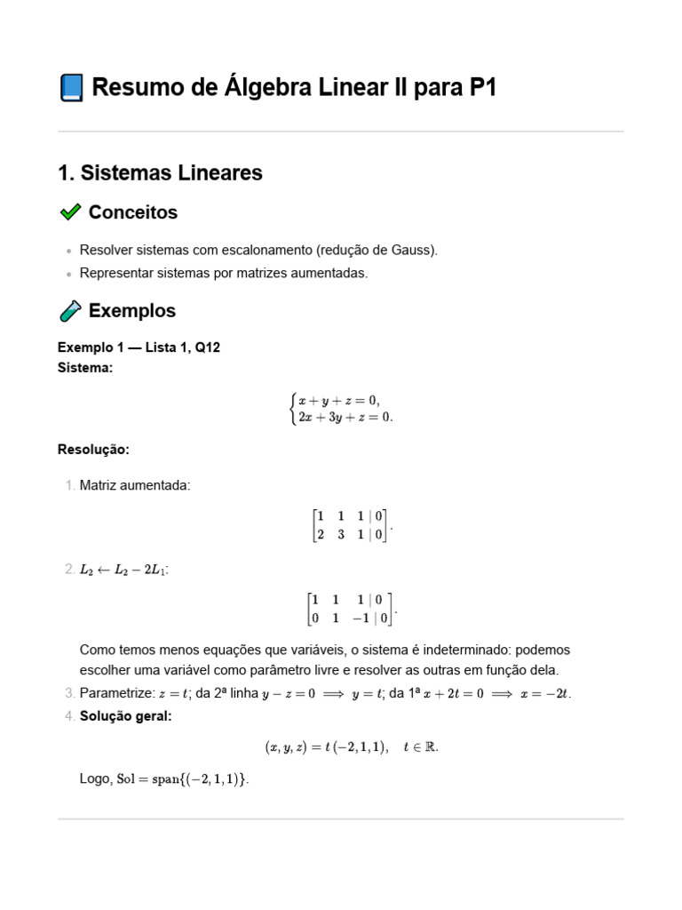 Resumo de Álgebra Linear II para P1 | PDF | Espaço vetorial | Mapa linear