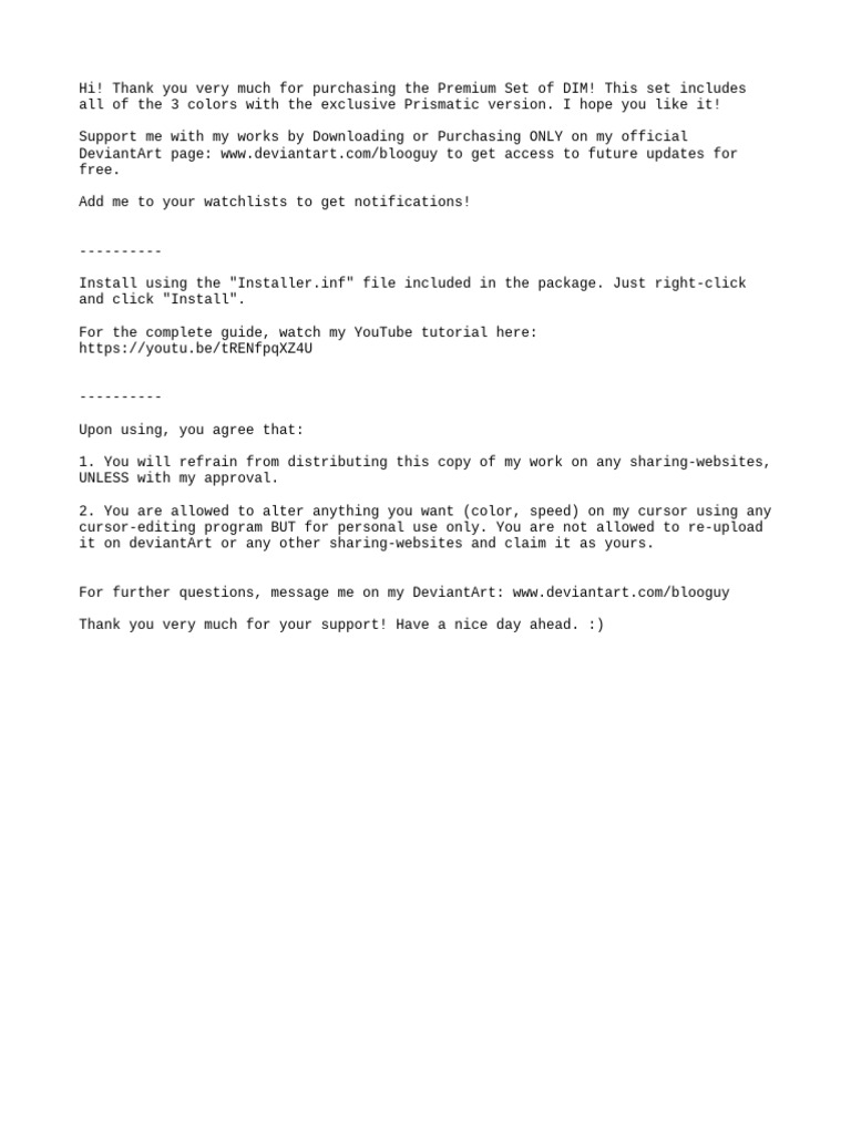 Premium DIM Cursor Set Installation Guide | PDF
