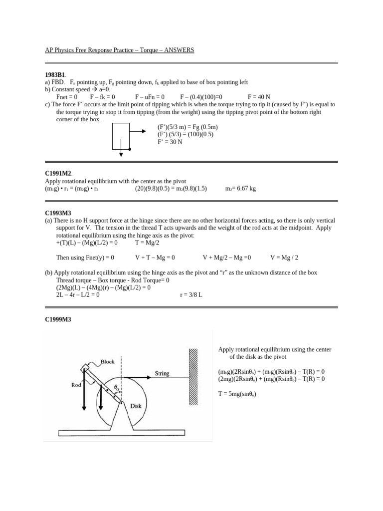 3d-Torque FR Practice Problems-ANSWERS | PDF | Force | Classical Mechanics