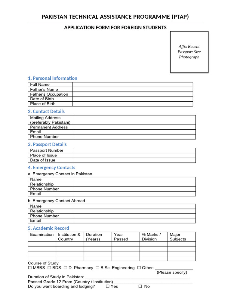 PTAP Application Form (FS) | PDF