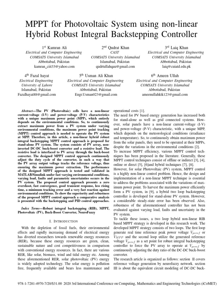 Non-linear MPPT Control for PV Systems | PDF | Photovoltaics ...