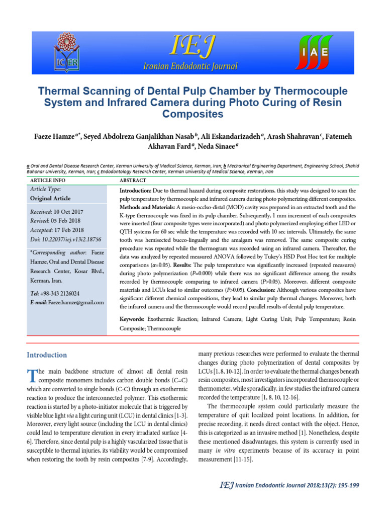 Thermal Scanning of Dental Pulp During Curing | PDF | Dental Composite ...