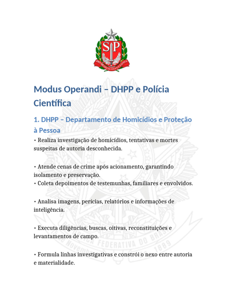 Investigação Criminal: DHPP e Polícia Científica | PDF