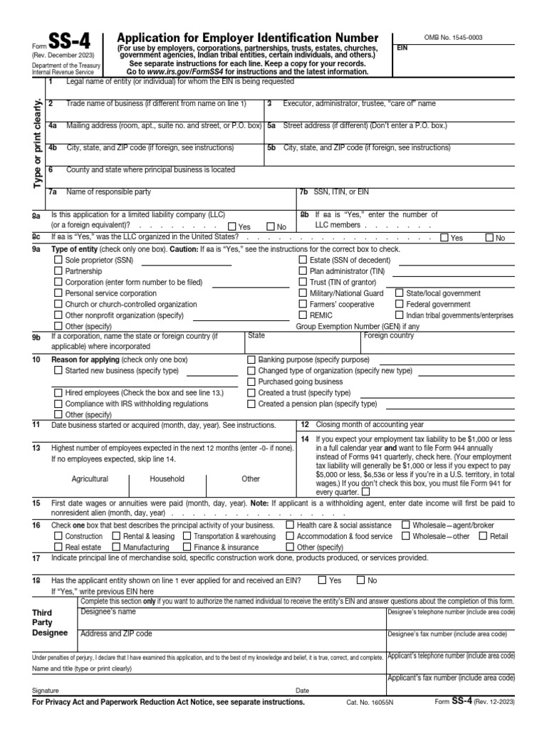 IRS Form SS-4: EIN Application Guide | PDF | Business | Economies