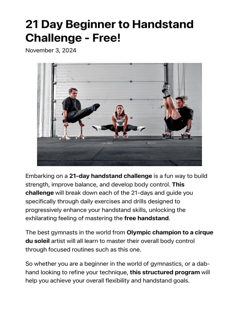 21 Day Beginner To Handstand Challenge - Free! - Balance Addicts | PDF