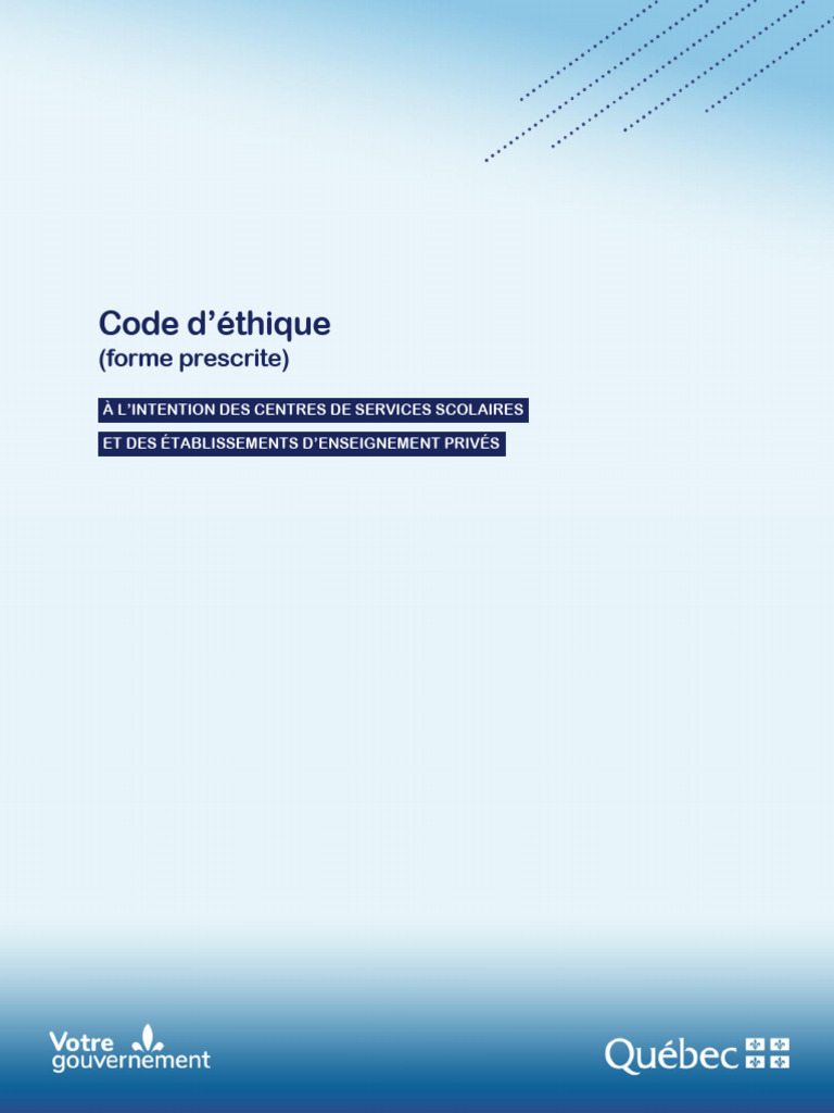 Code d'éthique pour les établissements scolaires | PDF | Invalidité | Loi