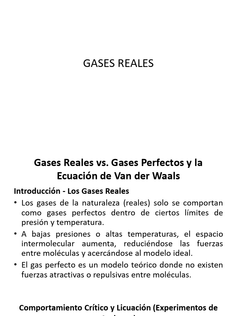 Gases Reales y Ecuación de Van der Waals | PDF | Gases | Vapor