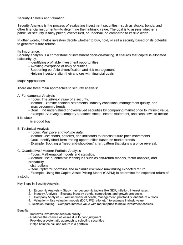 Security Analysis and Valuation Guide | PDF | Valuation (Finance ...