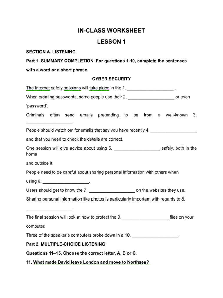 Cyber Security Listening Worksheet | PDF