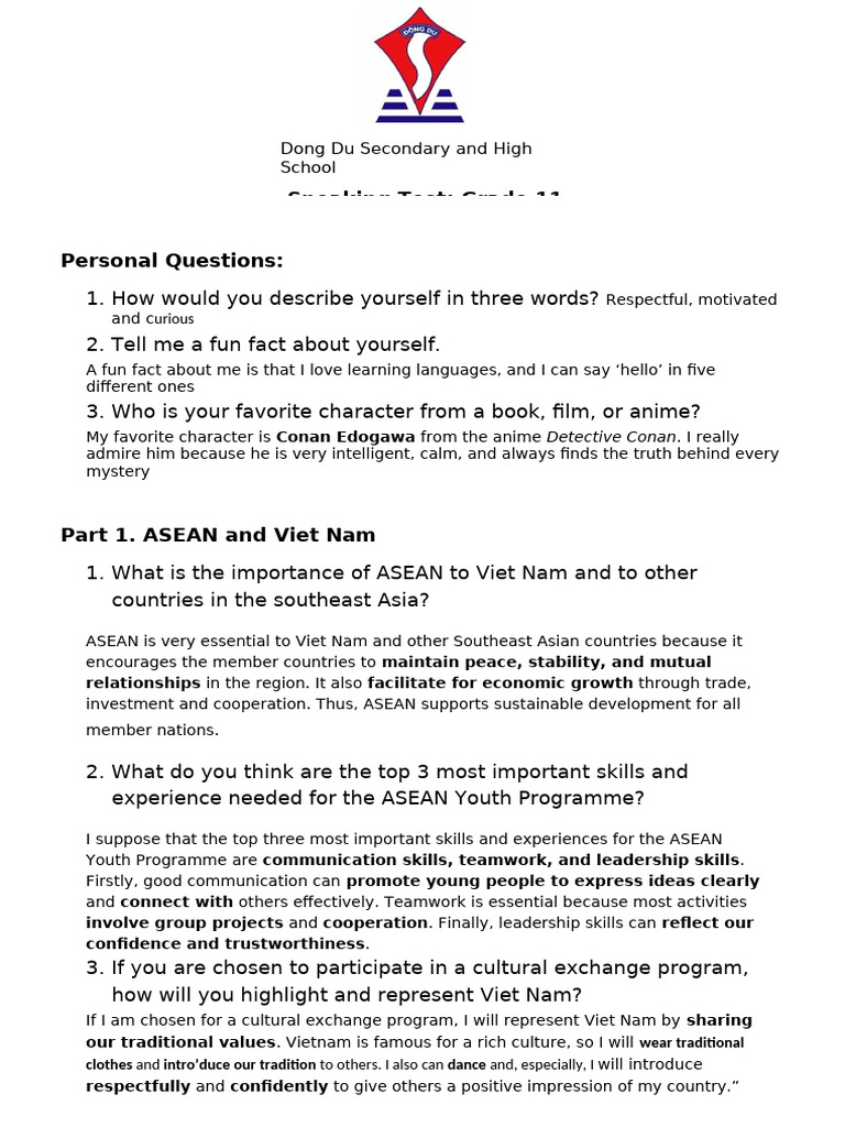 Grade 11 Speaking Test on ASEAN and Environment | PDF | Climate Change ...