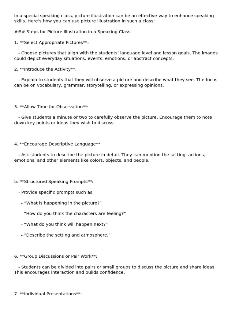 Enhancing Speaking Skills with Pictures | PDF | Communication ...