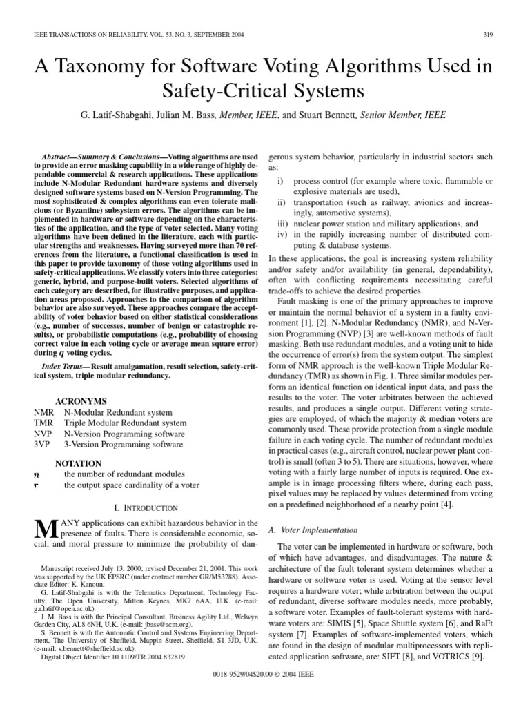Taxonomy of Software Voting Algorithms | PDF | Reliability Engineering ...