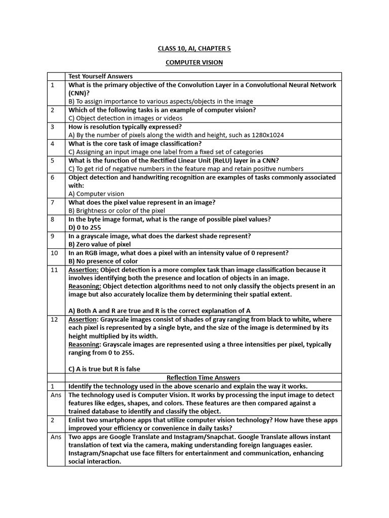 Computer Vision Concepts for Class 10 | PDF | Computer Vision | Image ...