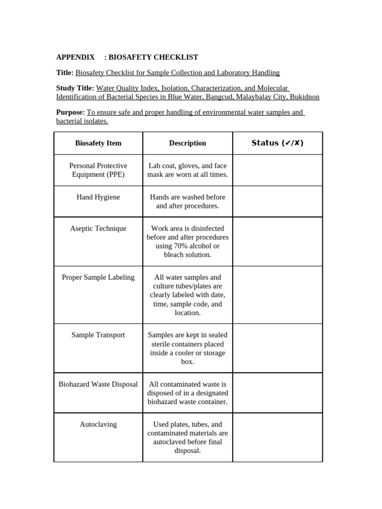 Biosafety and Emergency Checklist | PDF | Laboratories | Safety