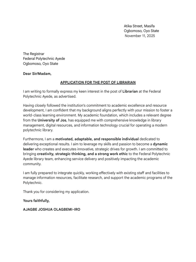 Application for Librarian Position | PDF