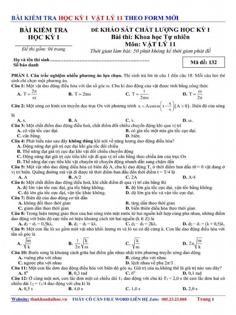 De On Tap Hoc Ky 1 Theo Minh Hoa 2025 de So 01 | PDF