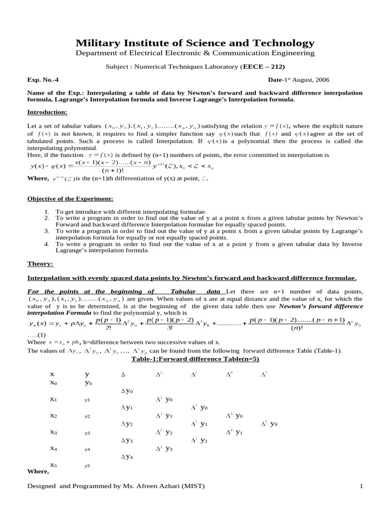 Exp 4 | PDF | Interpolation | Finite Difference