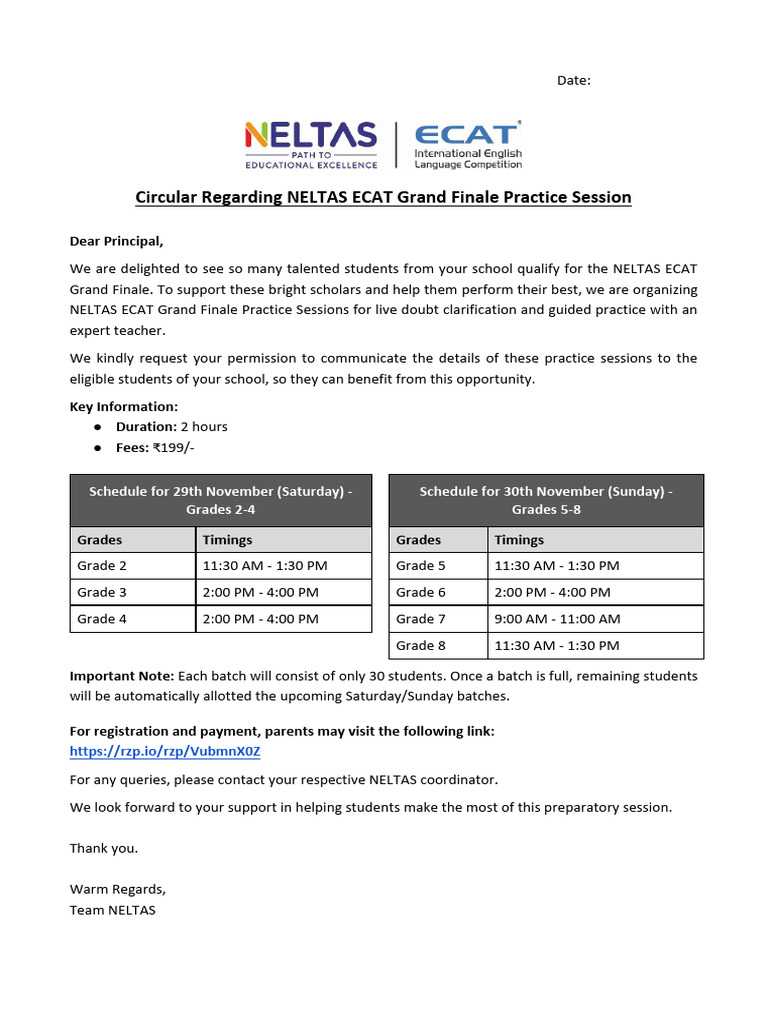NELTAS ECAT Grand Finale Practice Sessions | PDF