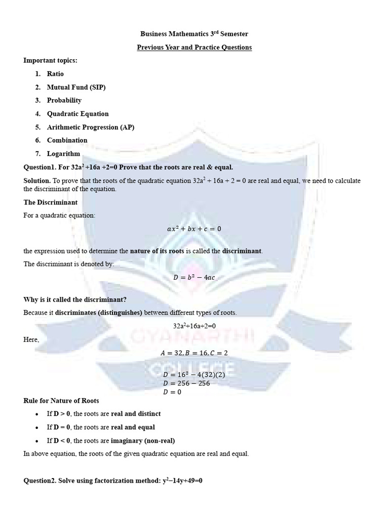 Business Math Practice Questions Guide | PDF | Multiplication | Logarithm