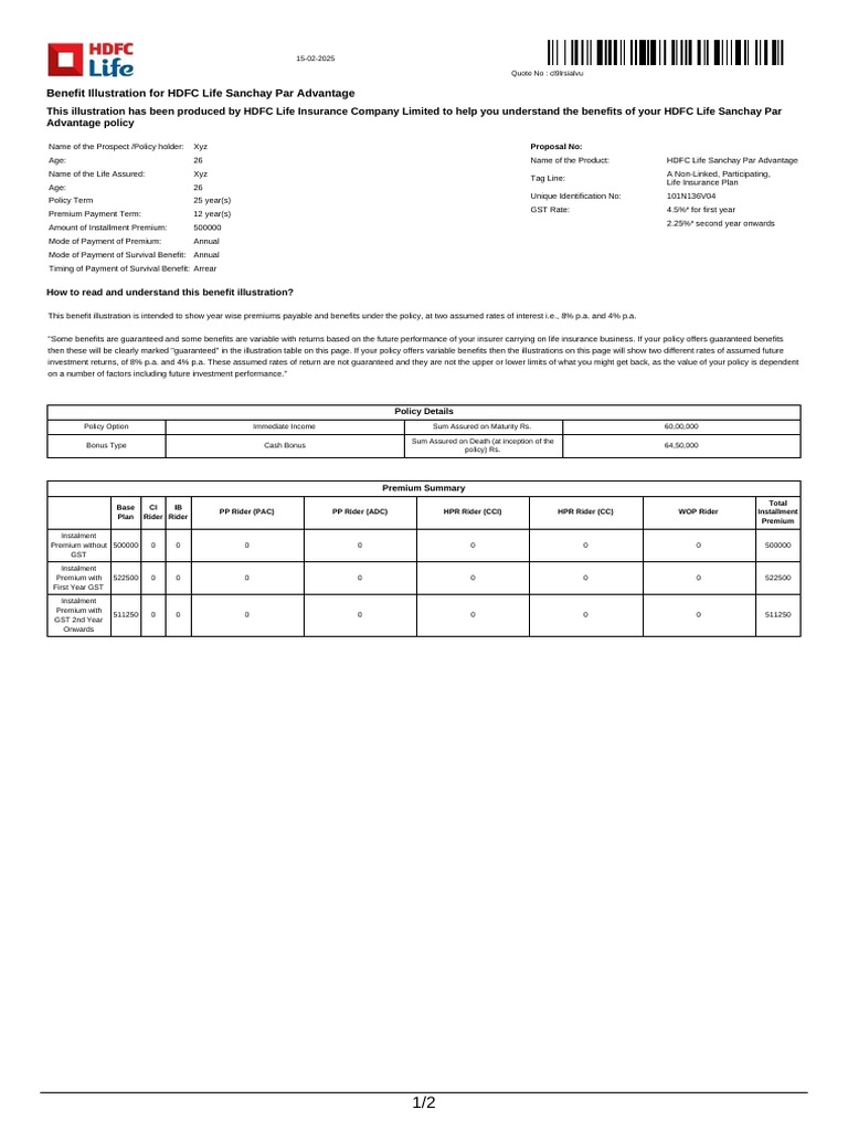 HDFC Life Sanchay Par Advantage Benefits | PDF | Insurance | Life Insurance
