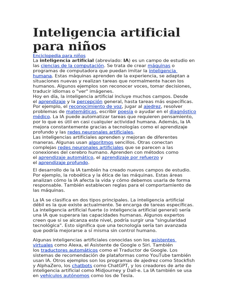 Introducción a la Inteligencia Artificial para Niños | PDF ...