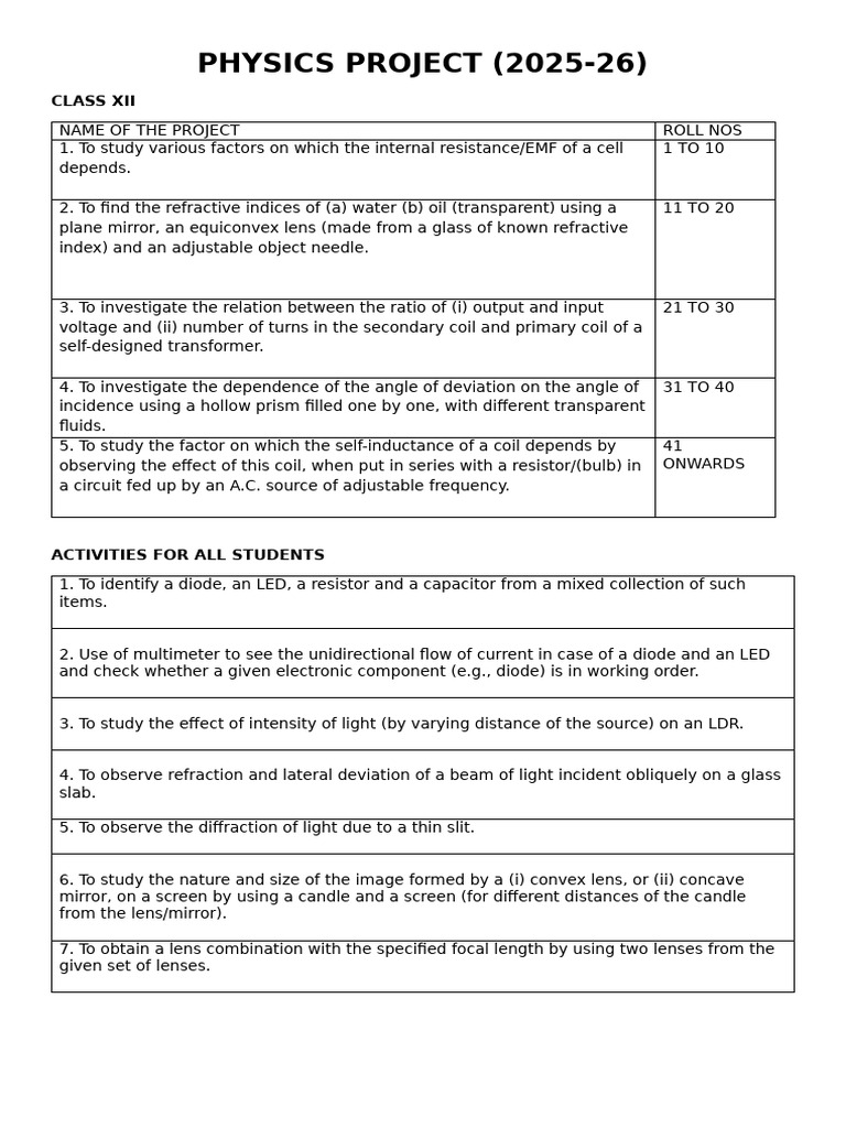 PHYSICS PROJECT (2025-26) : Class Xii | PDF