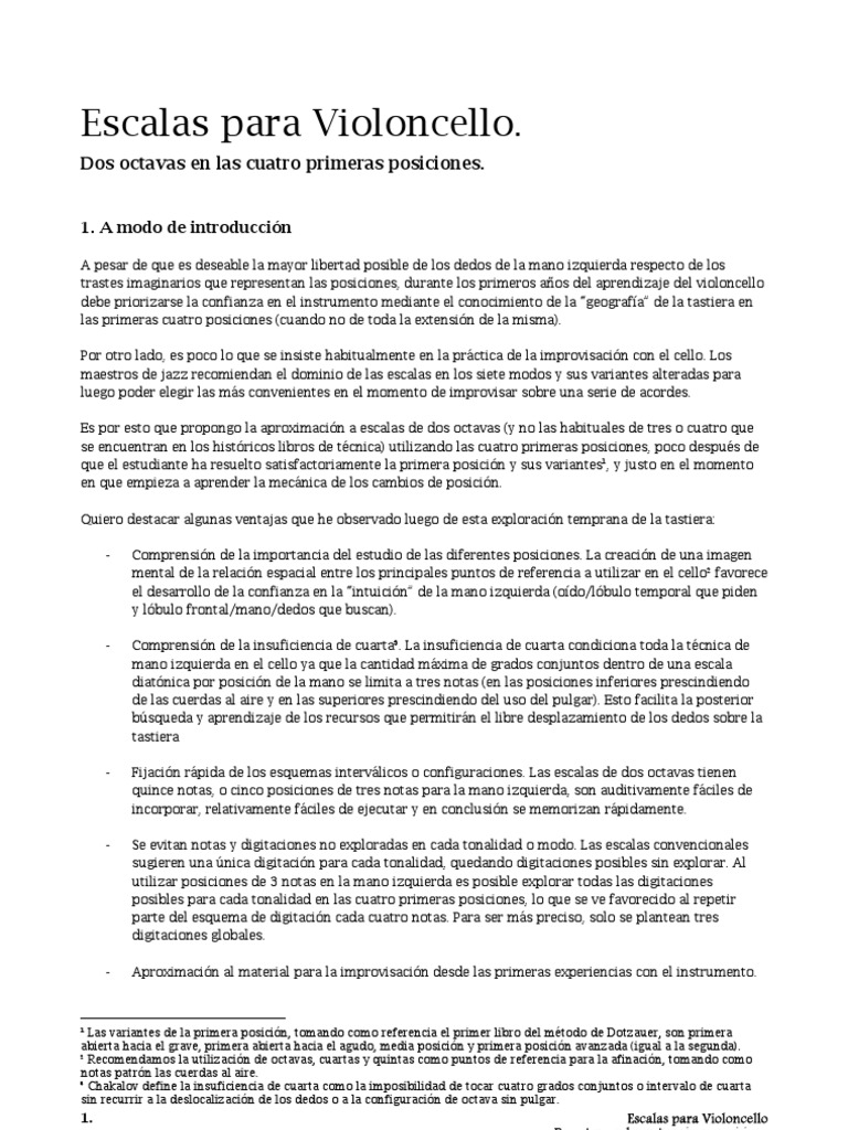 Escalas de Dos Octavas para Cello | PDF | Escala (música) | Escala menor