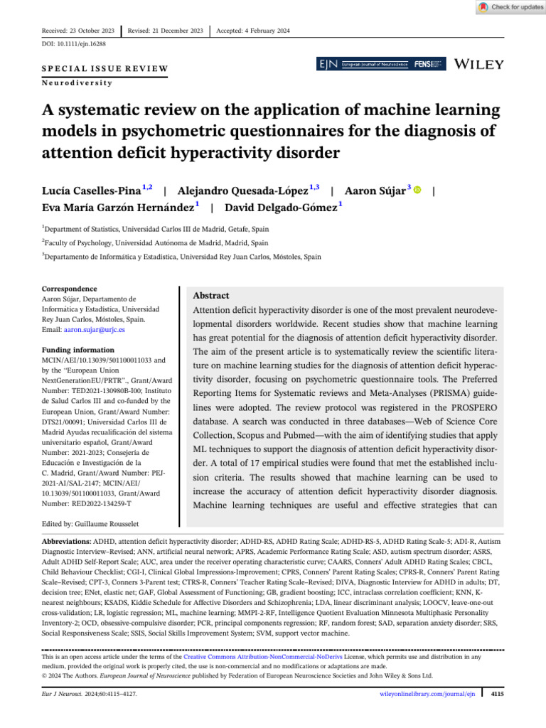 Machine Learning for ADHD Diagnosis Review | PDF | Attention Deficit ...