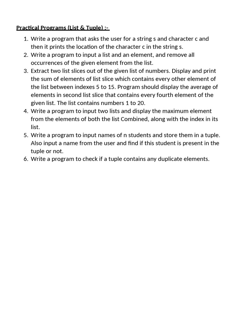 Python Programs for Lists and Tuples | PDF