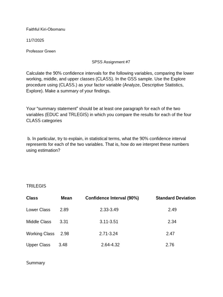 SPSS Confidence Intervals by Class | PDF