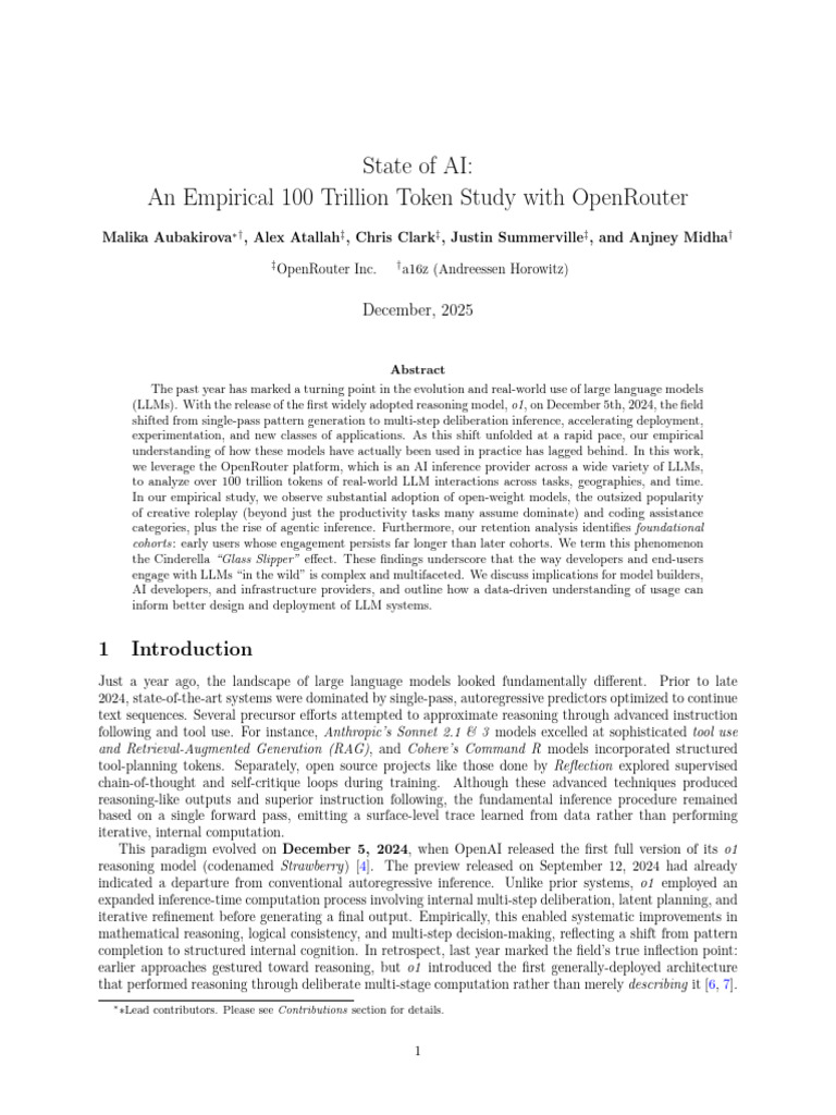 State-Of-AI An Empirical 100 Trillion Token Study With OpenRouter | PDF ...