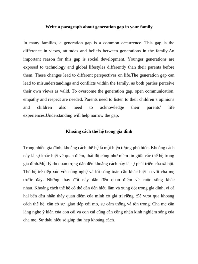 Write A Paragraph About Generation Gap in Your Family | PDF