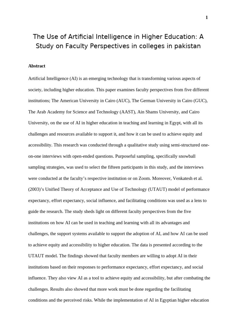 The Use of Artificial Intelligence in Higher Education - A Study o ...