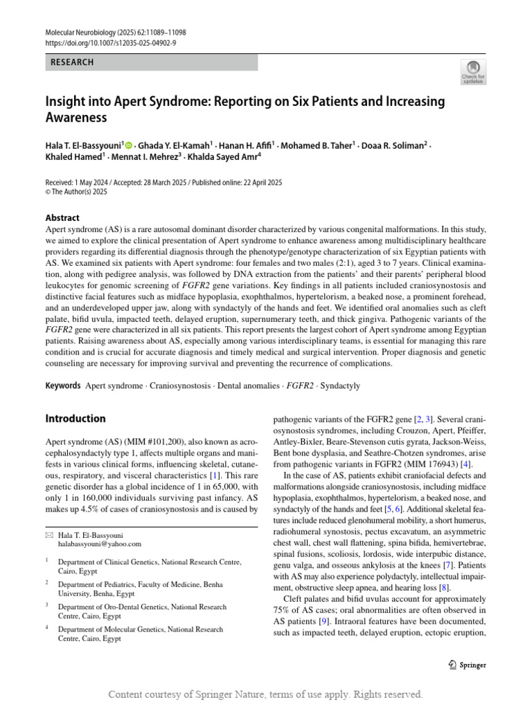 Insight Into Apert Syndrome Reporting on Six Patie | PDF | Congenital ...