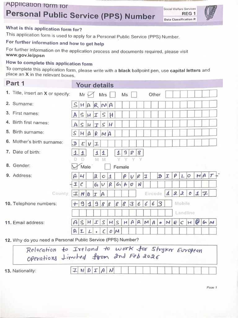 Reg1 Form- Ashish Sharma | PDF