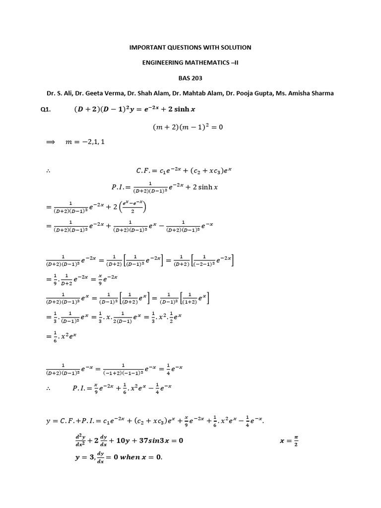 Engineering Mathematics II Solutions | PDF | Ordinary Differential ...