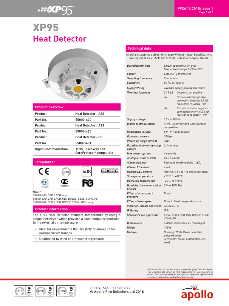 XP95 Heat Detector Product Overview | PDF
