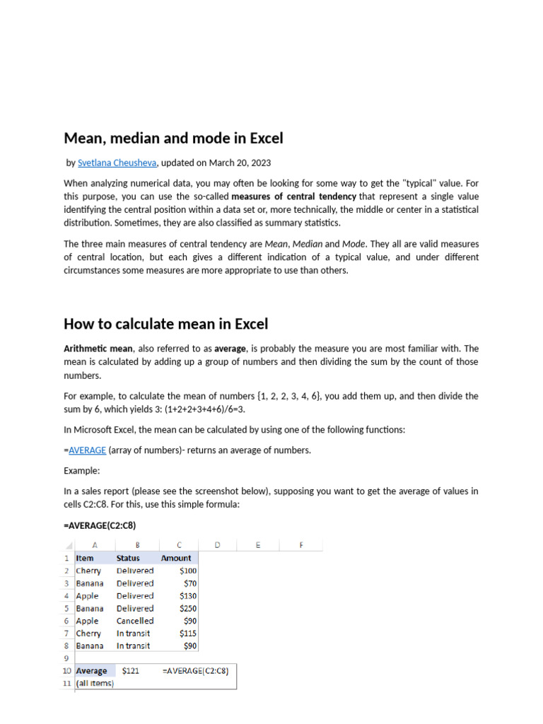 Calculation of Different Measures Using Excel | PDF | Level Of ...