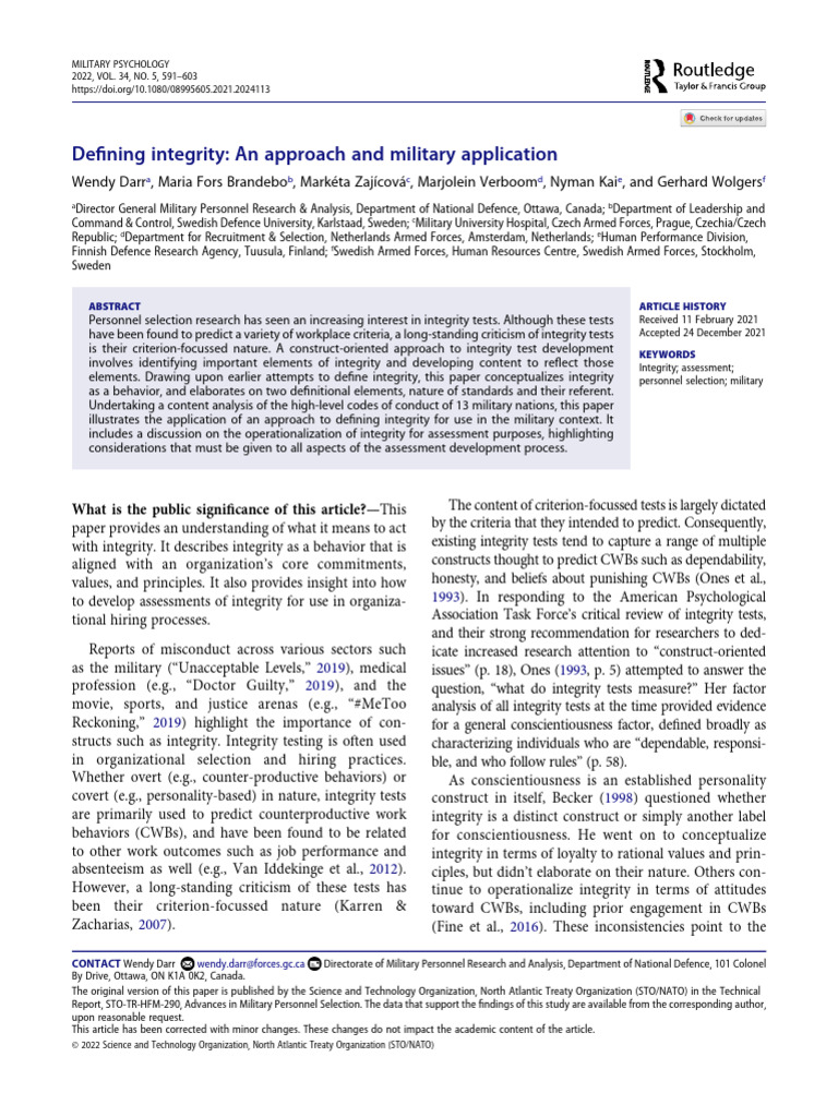 Defining Integrity in Military Selection | PDF | Integrity | Morality