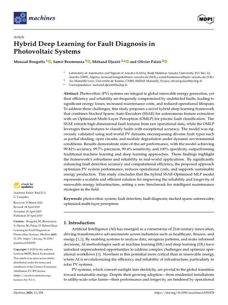 Hybrid Deep Learning for PV Fault Diagnosis | PDF | Photovoltaic System ...